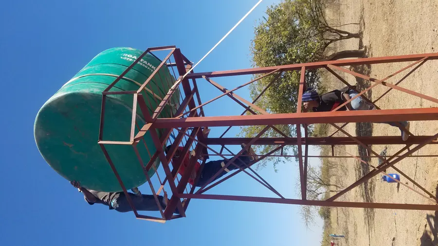Large water storage tank installed on a stand